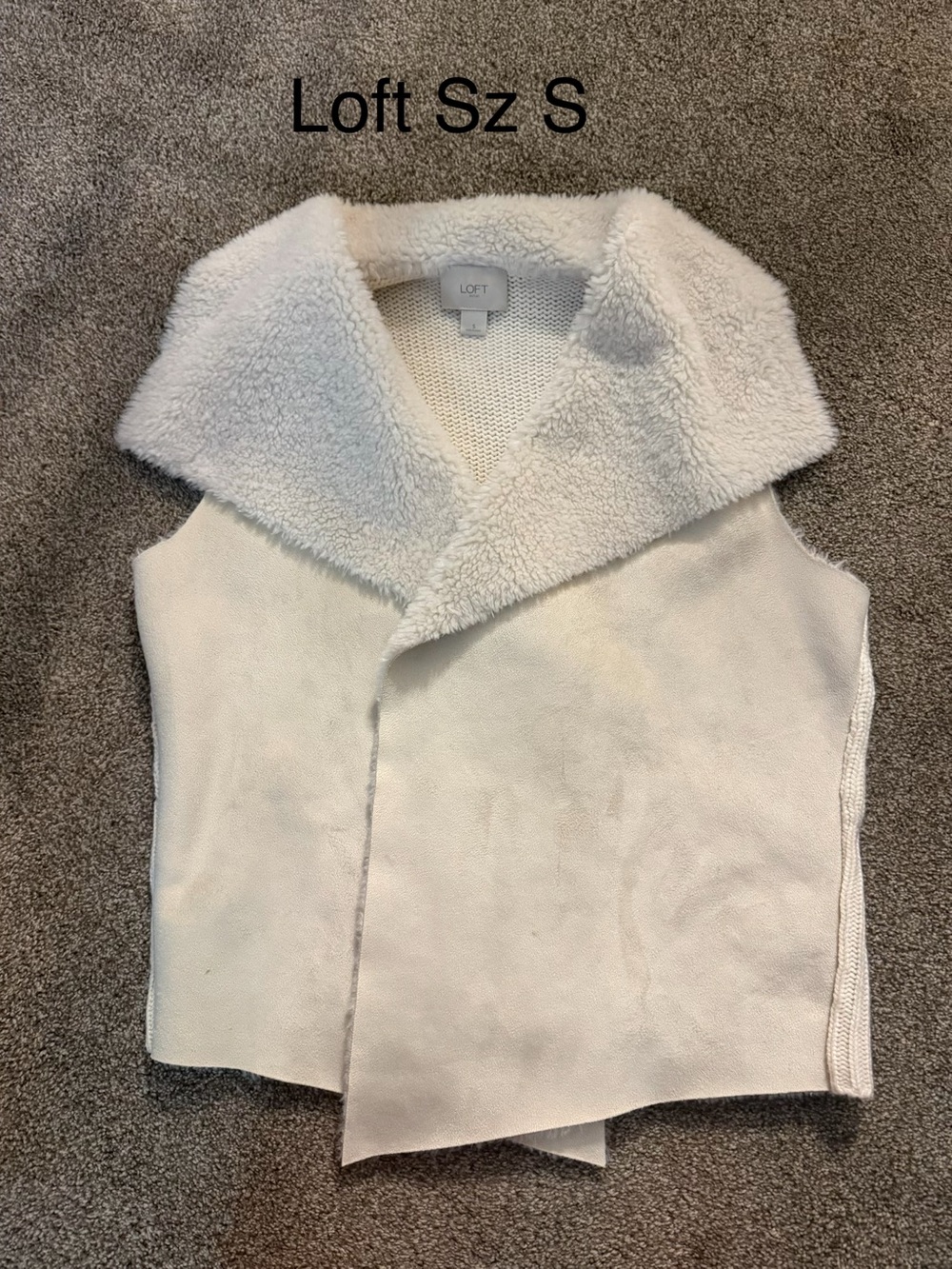 LOFT Off-White Sherpa-Lined Open Front Vest Sz S